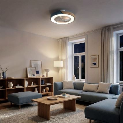 Brilagi - LED-hämardatav laelamp ventilaatoriga LED/38W/230V 3000-6500K 3000-6500K läbimõõt 50 cm sinine/tamm + kaugjuhtimispult