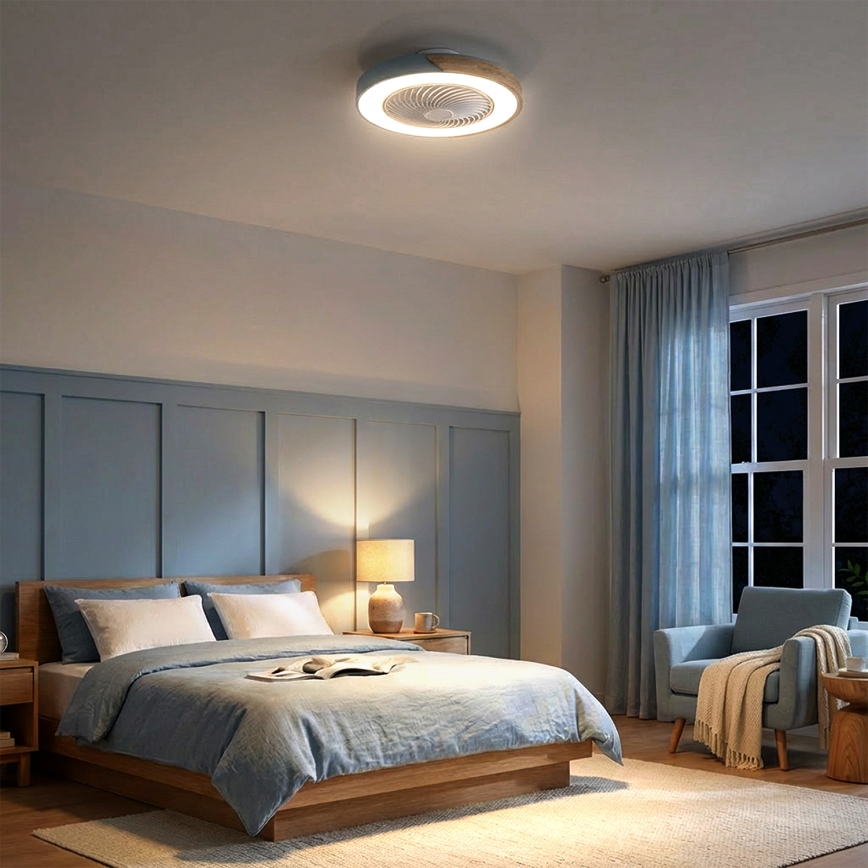Brilagi - LED-hämardatav laelamp ventilaatoriga LED/38W/230V 3000-6500K 3000-6500K läbimõõt 50 cm sinine/tamm + kaugjuhtimispult