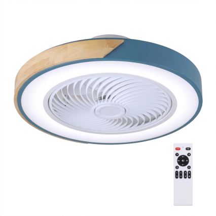 Brilagi - LED-hämardatav laelamp ventilaatoriga LED/38W/230V 3000-6500K 3000-6500K läbimõõt 50 cm sinine/tamm + kaugjuhtimispult