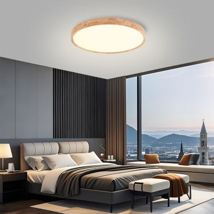 Brilagi - hämardatav LED-laelamp WOODROUND LED/40W/230V 3000-6000K läbimõõt 60 cm puit CRI 90 + kaugjuhtimispult