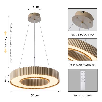 Brilagi - Hämardatav LED-ripplamp kaablil LUMIX LED/48W/230V 3000-6000K beež läbimõõt 50 cm + kaugjuhtimispult