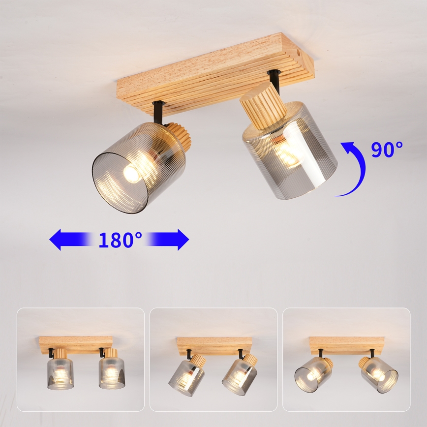 Brilagi - HYGGE suunatav laevalgusti 2xE14/15W/230V, puit/suitsuhall