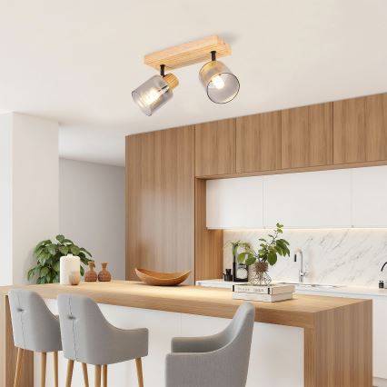 Brilagi - HYGGE suunatav laevalgusti 2xE14/15W/230V, puit/suitsuhall