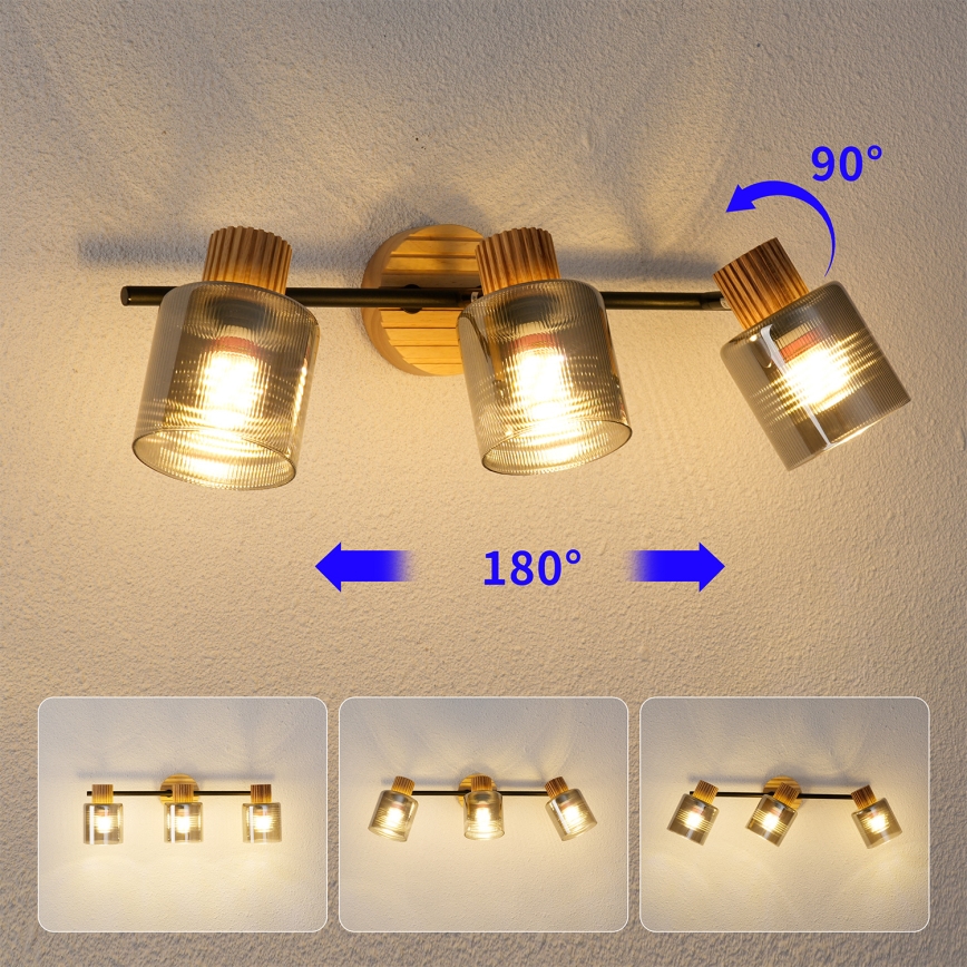 Brilagi - HYGGE suunavalgusti 3xE14/15W/230V kummipuit/suitsuklaas