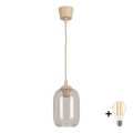 BRILAGI - juhtmega LED-ripplamp RETRO GLASS 1xE27/60W/230V, läbimõõt 14 cm, beež/suitsuhall