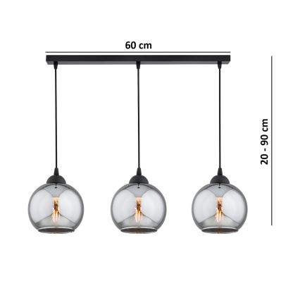 Brilagi - Kaabliga ripplamp DIOR 3xE27/60W/230V must/suitsuhall