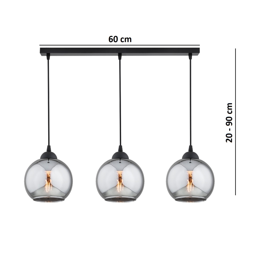Brilagi - Kaabliga ripplamp DIOR 3xE27/60W/230V must/suitsuhall