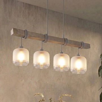 BRILAGI - Kaabliga ripplamp WOOD GLASS 4xE27/60W/230V männipuit/hall/valge