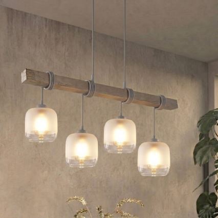 BRILAGI - Kaabliga ripplamp WOOD GLASS 4xE27/60W/230V männipuit/hall/valge