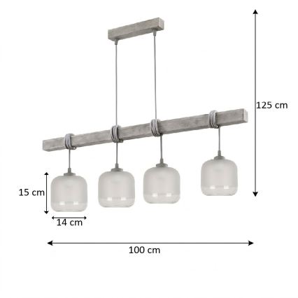 BRILAGI - Kaabliga ripplamp WOOD GLASS 4xE27/60W/230V männipuit/hall/valge