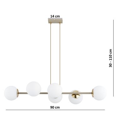 Brilagi - kaabliga rippuv lühter MILO ECRU 6xE27/60W/230V beež/kuldne