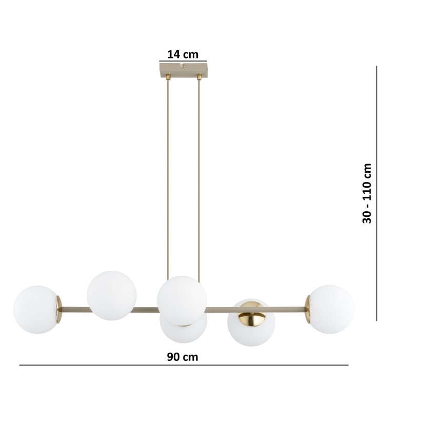 Brilagi - kaabliga rippuv lühter MILO ECRU 6xE27/60W/230V beež/kuldne