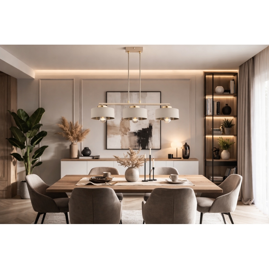 Brilagi - Kaabliga rippvalgusti SPRING 3xE27/60W/230V beež/kuldne