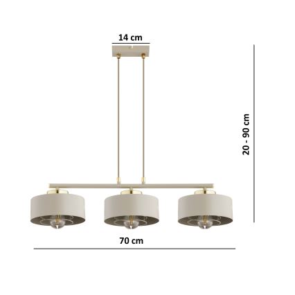Brilagi - Kaabliga rippvalgusti SPRING 3xE27/60W/230V beež/kuldne