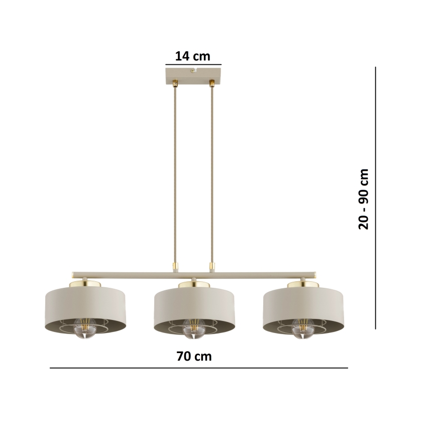 Brilagi - Kaabliga rippvalgusti SPRING 3xE27/60W/230V beež/kuldne