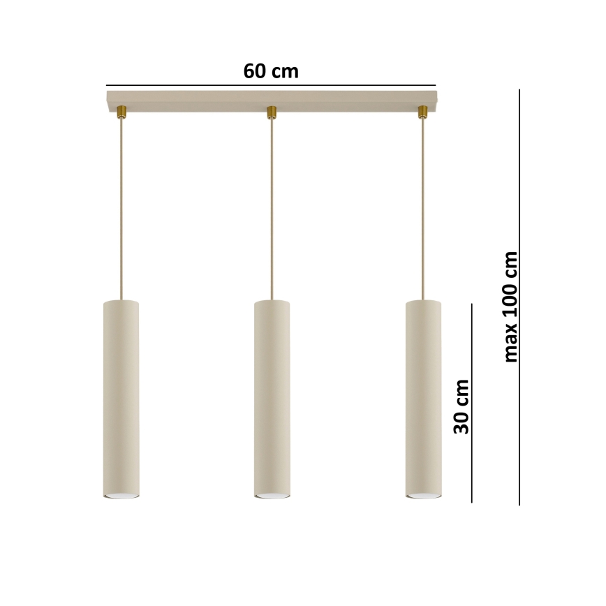 Brilagi - Kaabliga rippvalgusti TUBE 3xGU10/15W/230V beež/kuldne