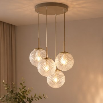 Brilagi - Kaabliga riputatav lühter STELLA 4xE27/60W/230V beež/kuldne