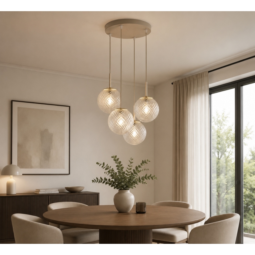 Brilagi - Kaabliga riputatav lühter STELLA 4xE27/60W/230V beež/kuldne