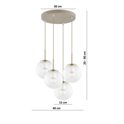 Brilagi - Kaabliga riputatav lühter STELLA 4xE27/60W/230V beež/kuldne