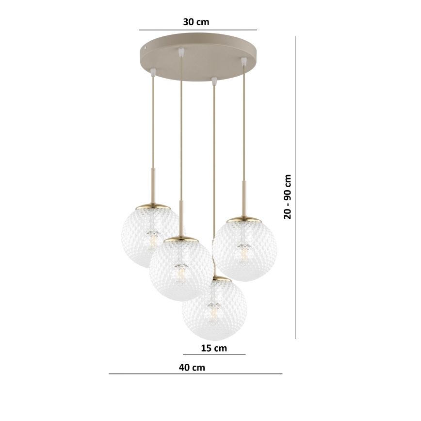 Brilagi - Kaabliga riputatav lühter STELLA 4xE27/60W/230V beež/kuldne