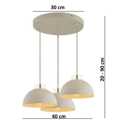 Brilagi - kaablil rippuv lühter MOON 3xE27/60W/230V, beež/kuldne