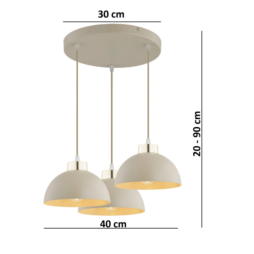 Brilagi - kaablil rippuv lühter MOON 3xE27/60W/230V, beež/kuldne