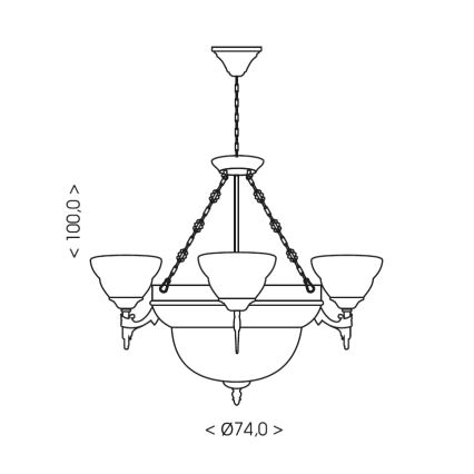 Brilagi - ketiga lühter DAHLIA 6xE27/40W/230V, läbimõõt 74 cm, messing