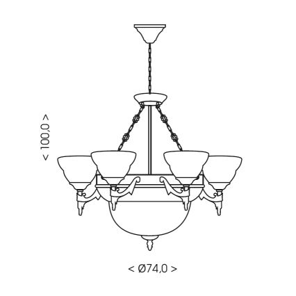 Brilagi - ketiga lühter DAHLIA 9xE27/40W/230V Ø 74 cm messing