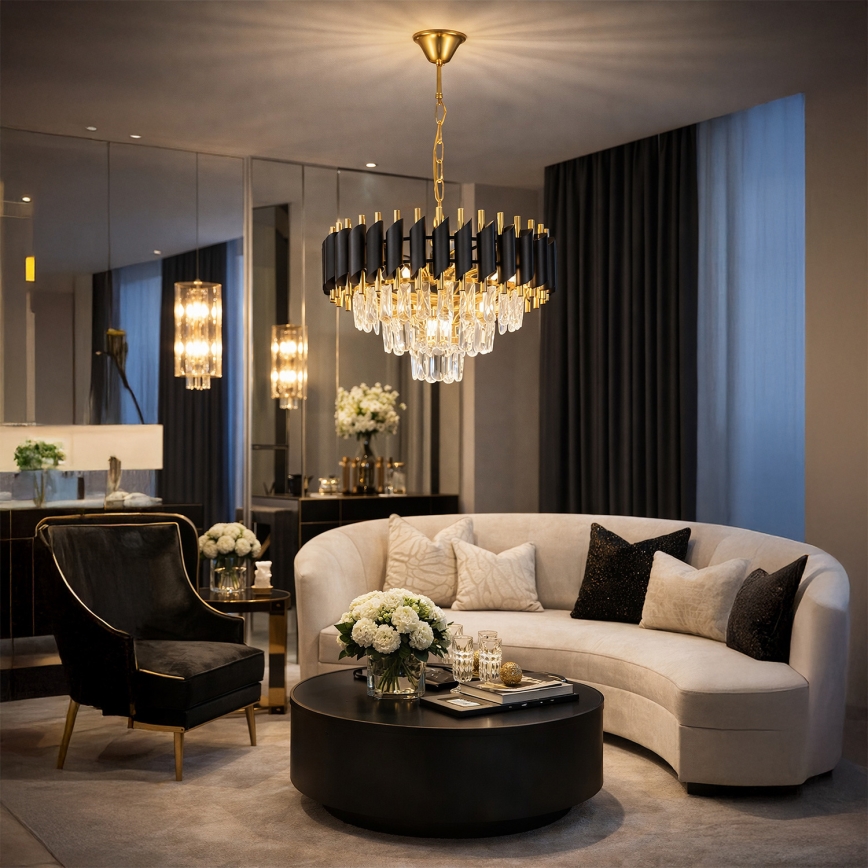 Brilagi - ketiga ripp-lühter ECLIPSE 5xE14/10W/230V, läbimõõt 38 cm, must/kuldne