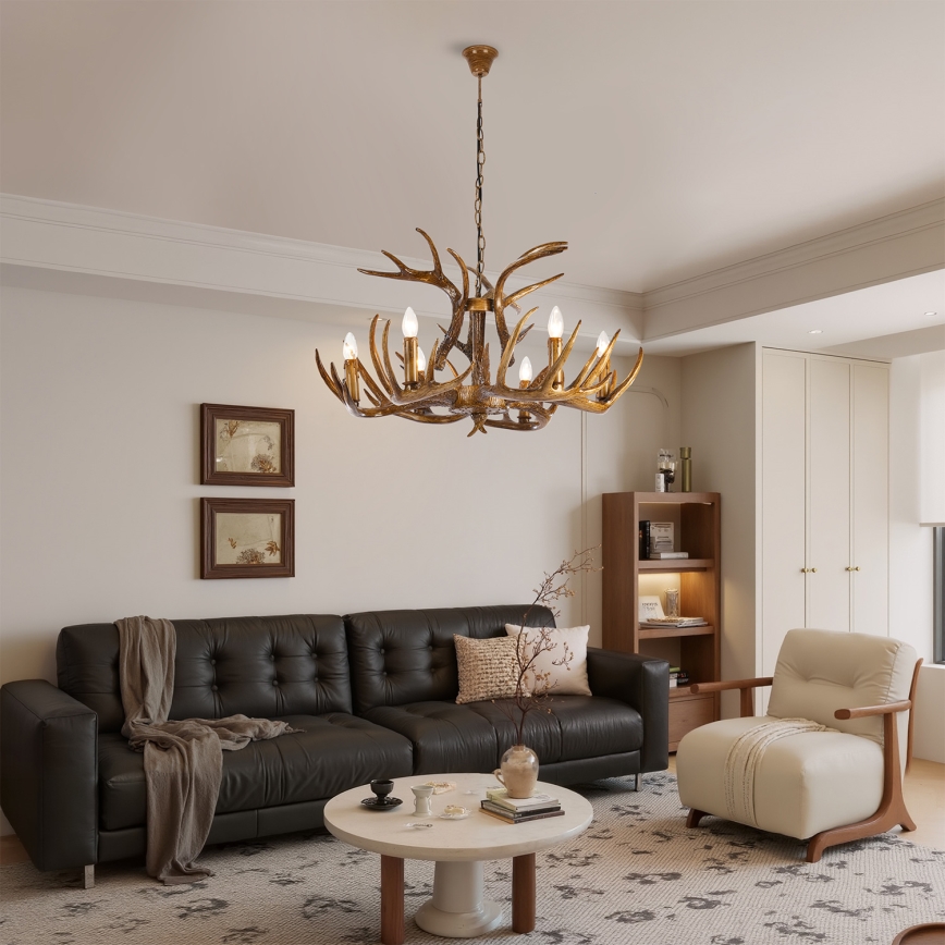 Brilagi - Ketiga ripplühter DEER 6xE14/10W/230V, läbimõõt 80 cm, sarvedega