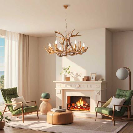 Brilagi - Ketiga ripplühter DEER 6xE14/10W/230V, läbimõõt 80 cm, sarvedega