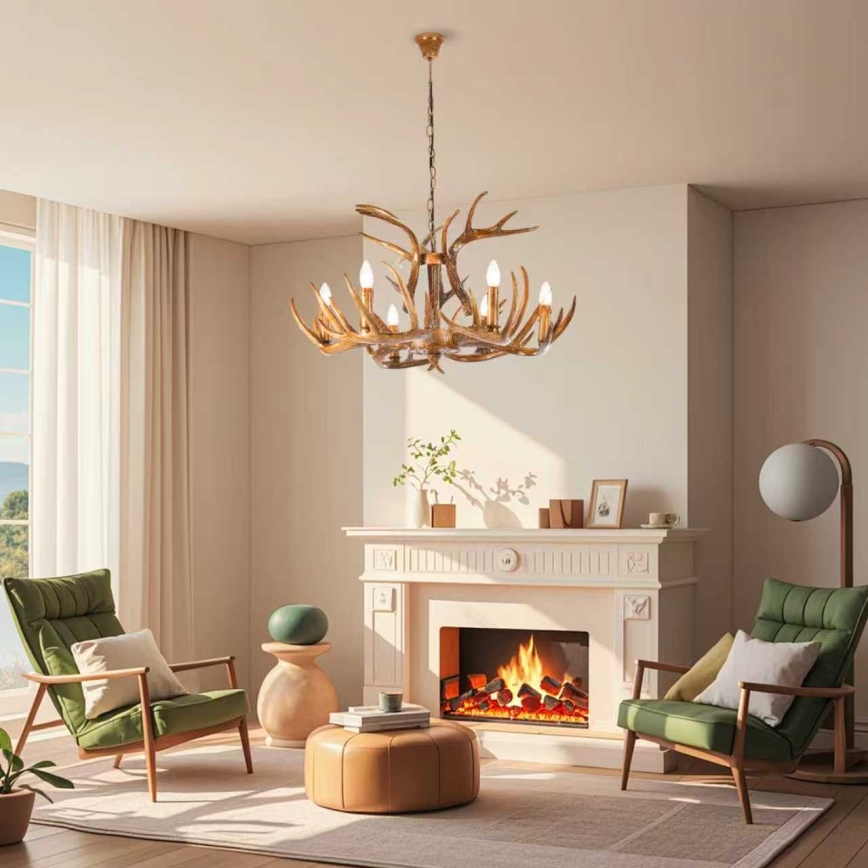 Brilagi - Ketiga ripplühter DEER 6xE14/10W/230V, läbimõõt 80 cm, sarvedega