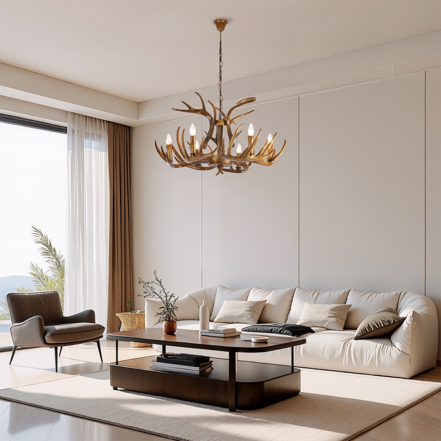 Brilagi - Ketiga ripplühter DEER 6xE14/10W/230V, läbimõõt 80 cm, sarvedega