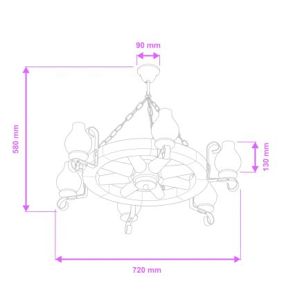 Brilagi - Ketiga ripplühter ROATA 6xE14/40W/230V läbimõõt 70 cm pöök/pähkel