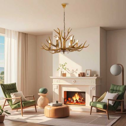 Brilagi - ketiga rippuv lühter DEER 6xE14/10W/230V, Ø 102 cm, sarvede kujundusega