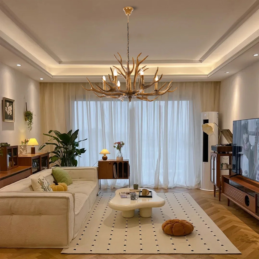 Brilagi - ketiga rippuv lühter DEER 6xE14/10W/230V, Ø 102 cm, sarvede kujundusega