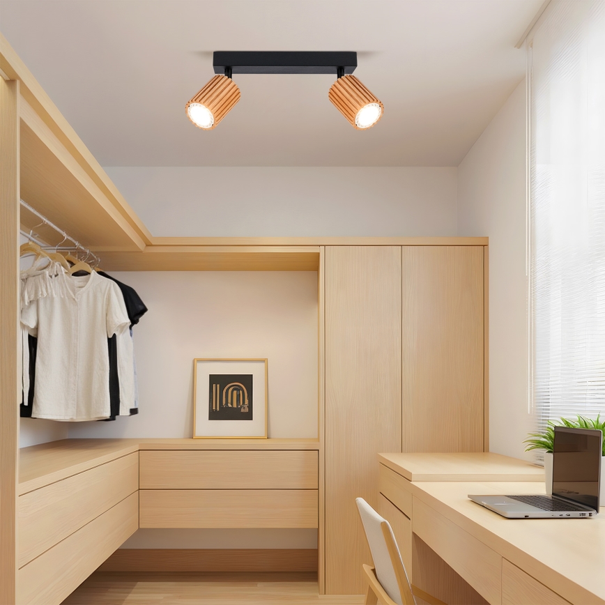 Brilagi - kohtvalgusti MODERN WOOD 2xGU10/8W/230V kummipuu/must