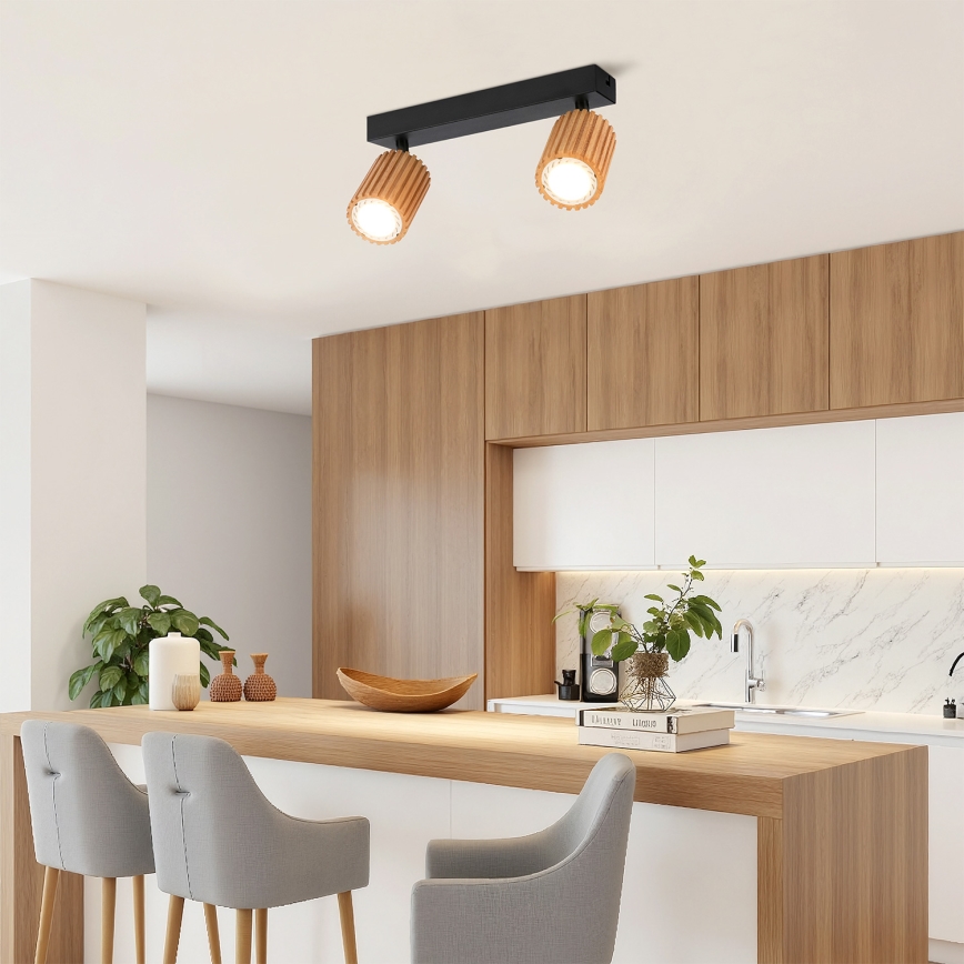 Brilagi - kohtvalgusti MODERN WOOD 2xGU10/8W/230V kummipuu/must