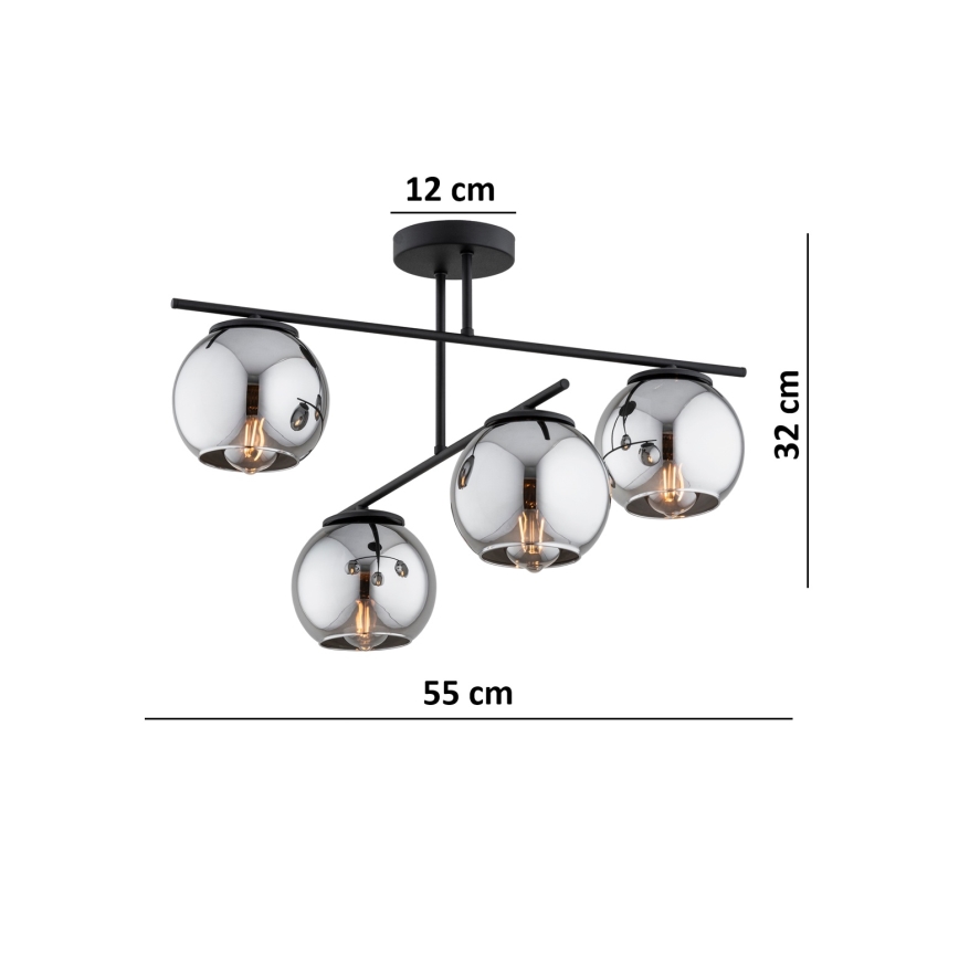 BRILAGI - Lae külge kinnitatav lühter DIOR 4xE27/60W/230V must/suitsuhall