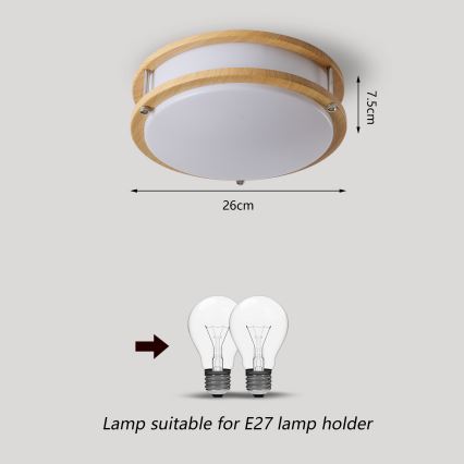 Brilagi - laelamp ELARO 2xE27/40W/230V Ø 26 cm puidutooniga