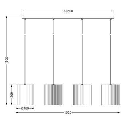 Brilagi - Laelamp kaabliga NORDIC WAVE 4xE27/15W/230V linane/must