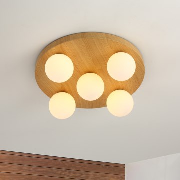 Brilagi - Laelamp LUND WOOD 5xG9/9W/230V, läbimõõduga 40 cm, kummipuit