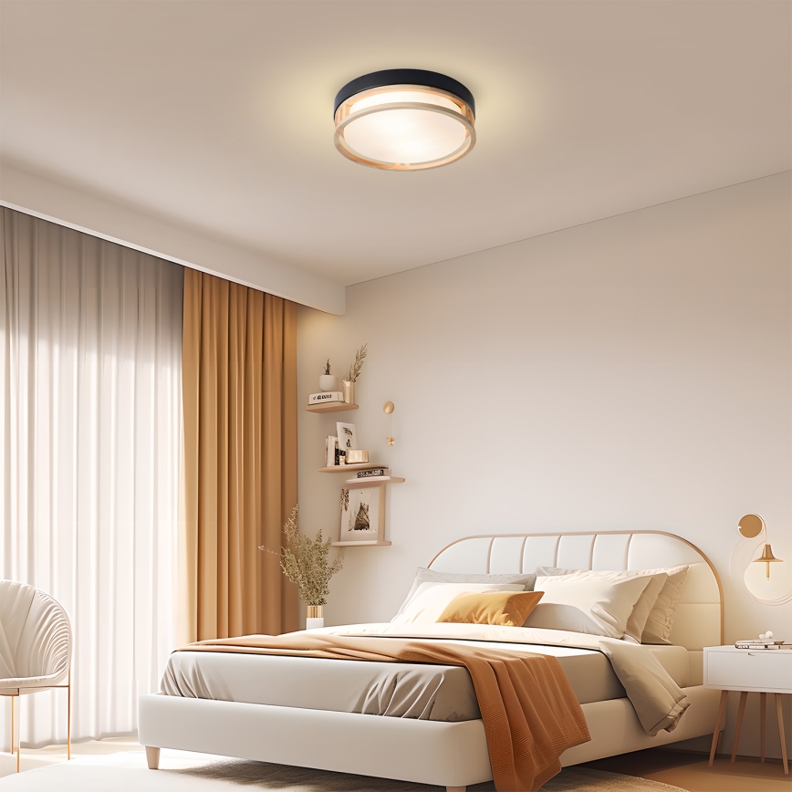 Brilagi - laelamp ORINO 2xE27/40W/230V, läbimõõt 27 cm, must/tamm