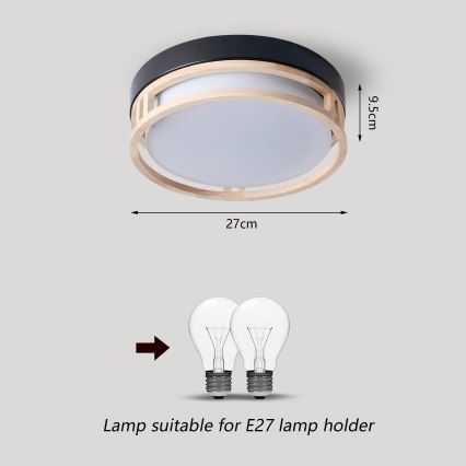 Brilagi - laelamp ORINO 2xE27/40W/230V, läbimõõt 27 cm, must/tamm