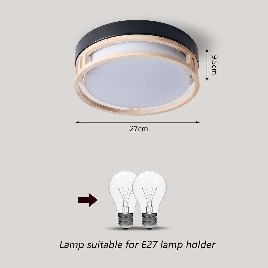 Brilagi - laelamp ORINO 2xE27/40W/230V, läbimõõt 27 cm, must/tamm