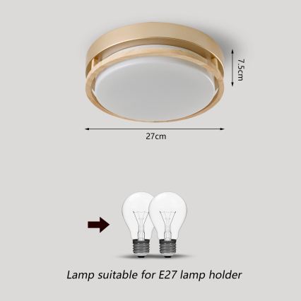 Brilagi - Laelamp ORINO 2xE27/40W/230V Ø 27 cm kuldne/tamm