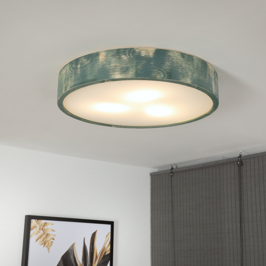 Brilagi - Laelamp PINO 3xE27/15W/230V männipuit/roheline, läbimõõt 47,5 cm