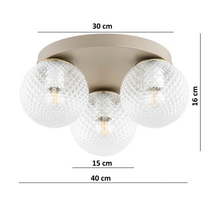 Brilagi - laelamp STELLA 3xE27/60W/230V läbimõõt 35 cm beež/kuldne