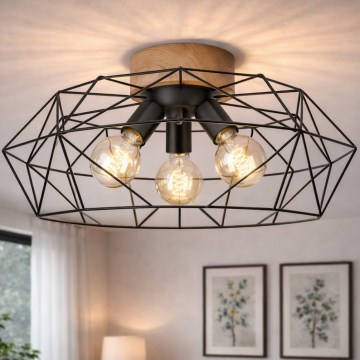 Brilagi - laelamp WOODY BASKET 3xE27/60W/230V läbimõõt 60 cm tamm