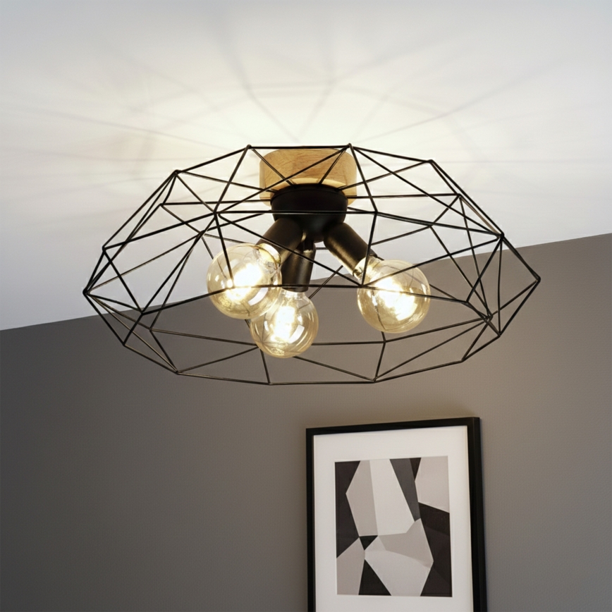 Brilagi - laelamp WOODY BASKET 3xE27/60W/230V läbimõõt 60 cm tamm